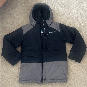 Columbia Lightning Lift Jacket Boys Medium Black Gray Hooded Winter Coat
